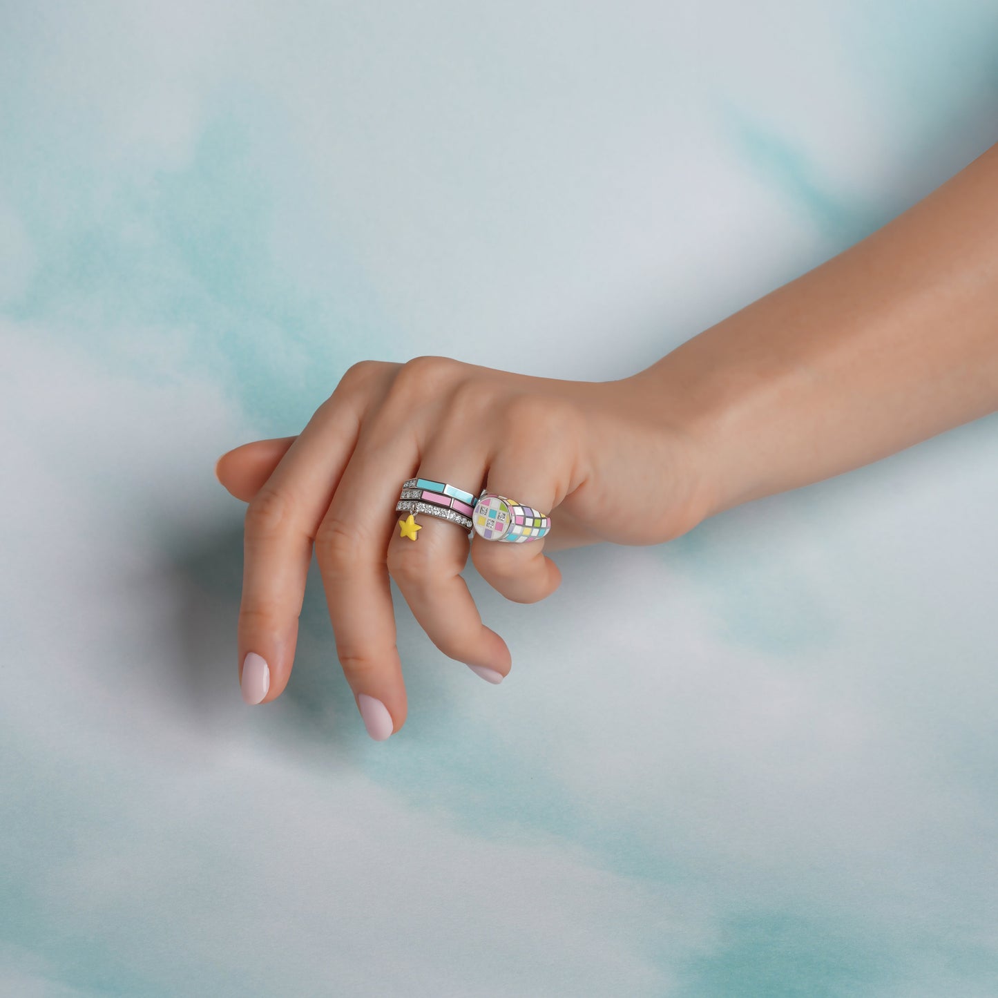 Fingers Crossed Light Blue White Gold